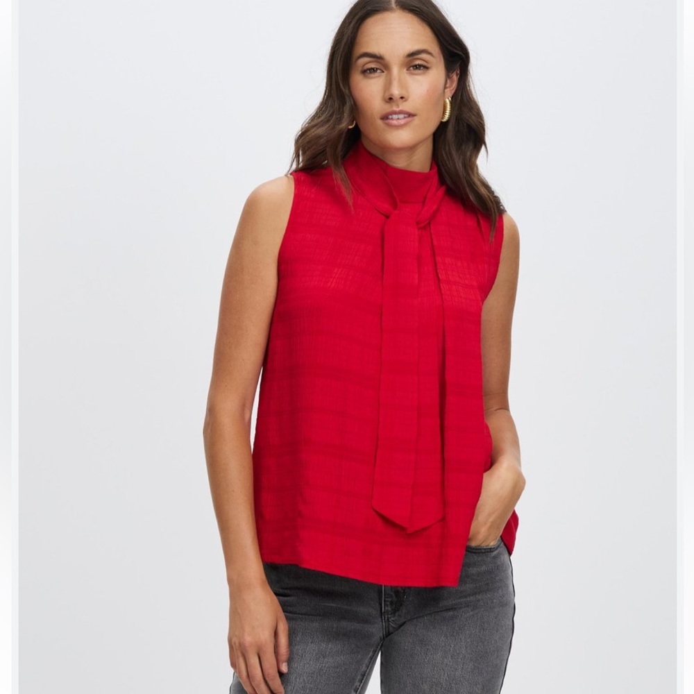 Aligne Anthropologie gulliver sleeveless red high neck relaxed fit top blouse